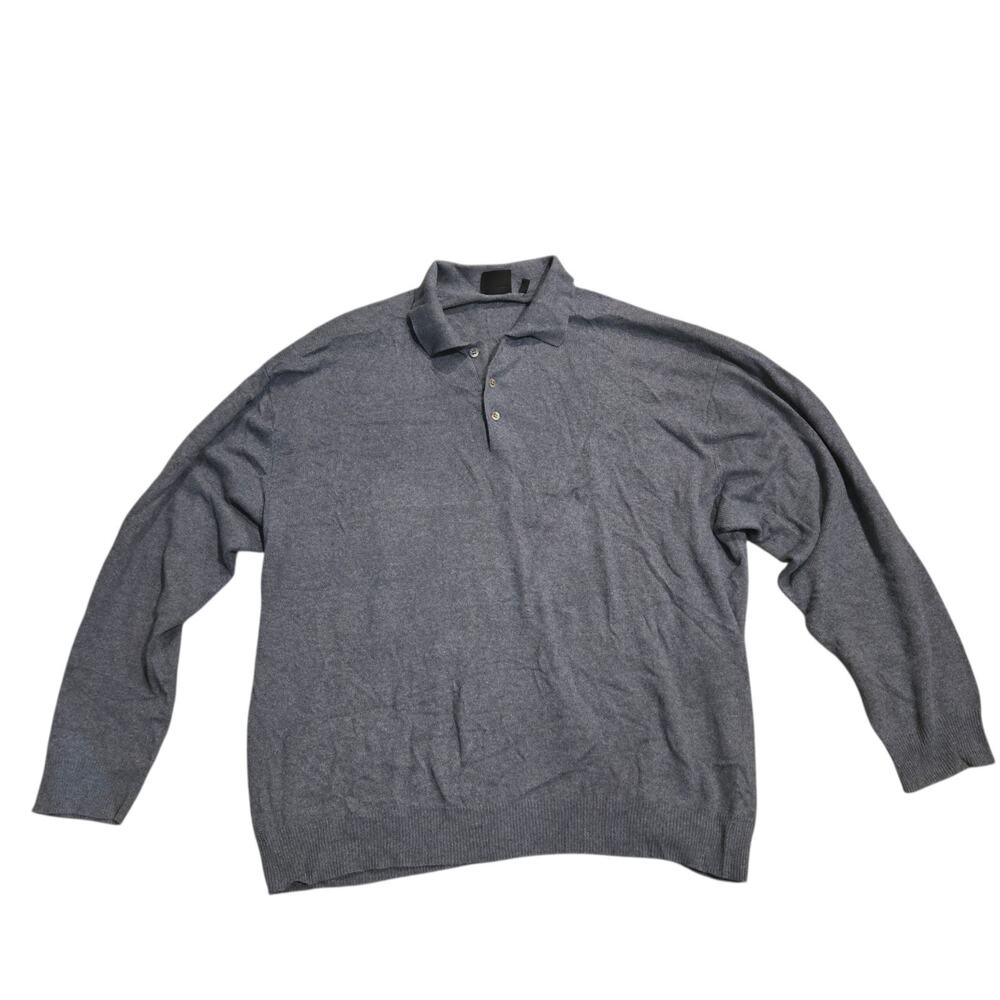 Barisal Cashmere Silk Knit Long Sleeve Polo Men 2XL Size 56 Made Italy Blue Gray